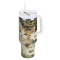 30 oz Insulated Stainless Steel Tumbler Double Wall Stainless Steel Tumbler with 2-Way Drinking Adorable Cats and Daisies
