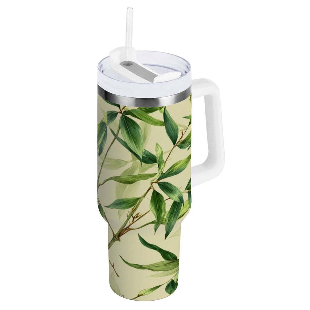30 oz Insulated Stainless Steel Tumbler Double Wall Stainless Steel Tumbler with 2-Way Drinking Bamboo Pattern