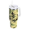 30 oz Insulated Stainless Steel Tumbler Double Wall Stainless Steel Tumbler with 2-Way Drinking Bamboo and Green Leaves