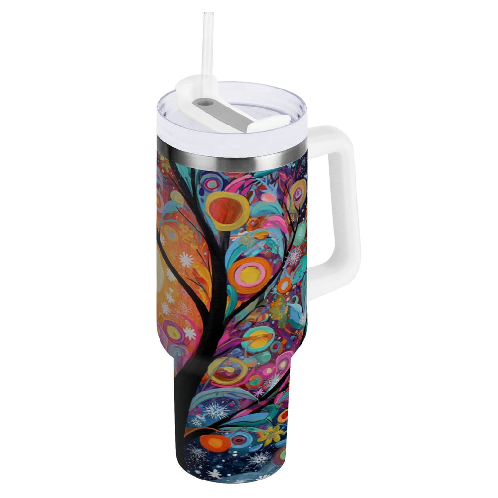 30 oz Insulated Stainless Steel Tumbler Double Wall Stainless Steel Tumbler with 2-Way Drinking Beautiful Abstract Tree Painting