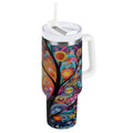 30 oz Insulated Stainless Steel Tumbler Double Wall Stainless Steel Tumbler with 2-Way Drinking Beautiful Abstract Tree Painting