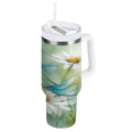 30 oz Insulated Stainless Steel Tumbler Double Wall Stainless Steel Tumbler with 2-Way Drinking Beautiful Dragonflies and Daisies
