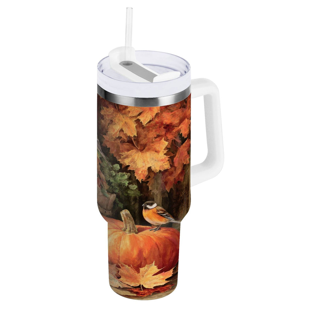 30 oz Insulated Stainless Steel Tumbler Double Wall Stainless Steel Tumbler with 2-Way Drinking Beautiful Fall Scene