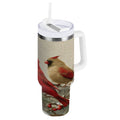 30 oz Insulated Stainless Steel Tumbler Double Wall Stainless Steel Tumbler with 2-Way Drinking Bird and Snow-covered Trees