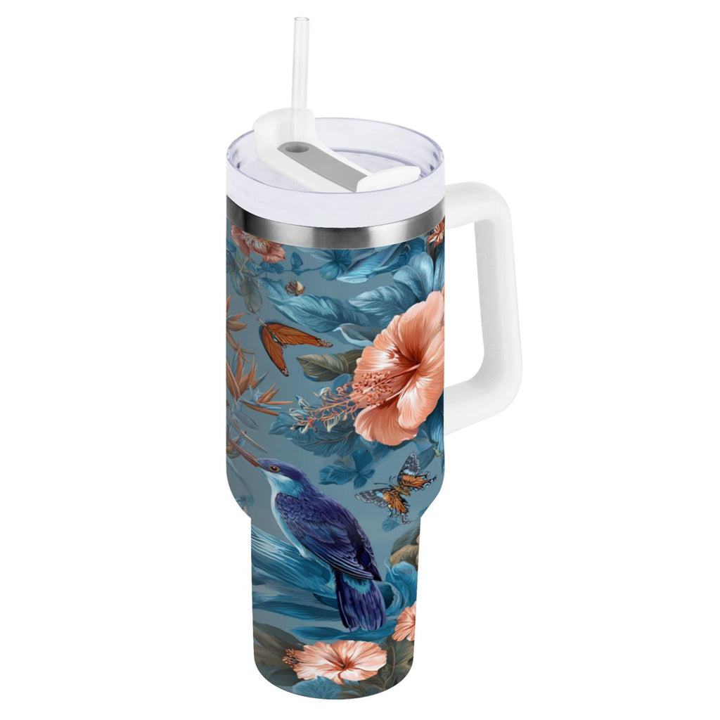 30 oz Insulated Stainless Steel Tumbler Double Wall Stainless Steel Tumbler with 2-Way Drinking Birds and Flowers