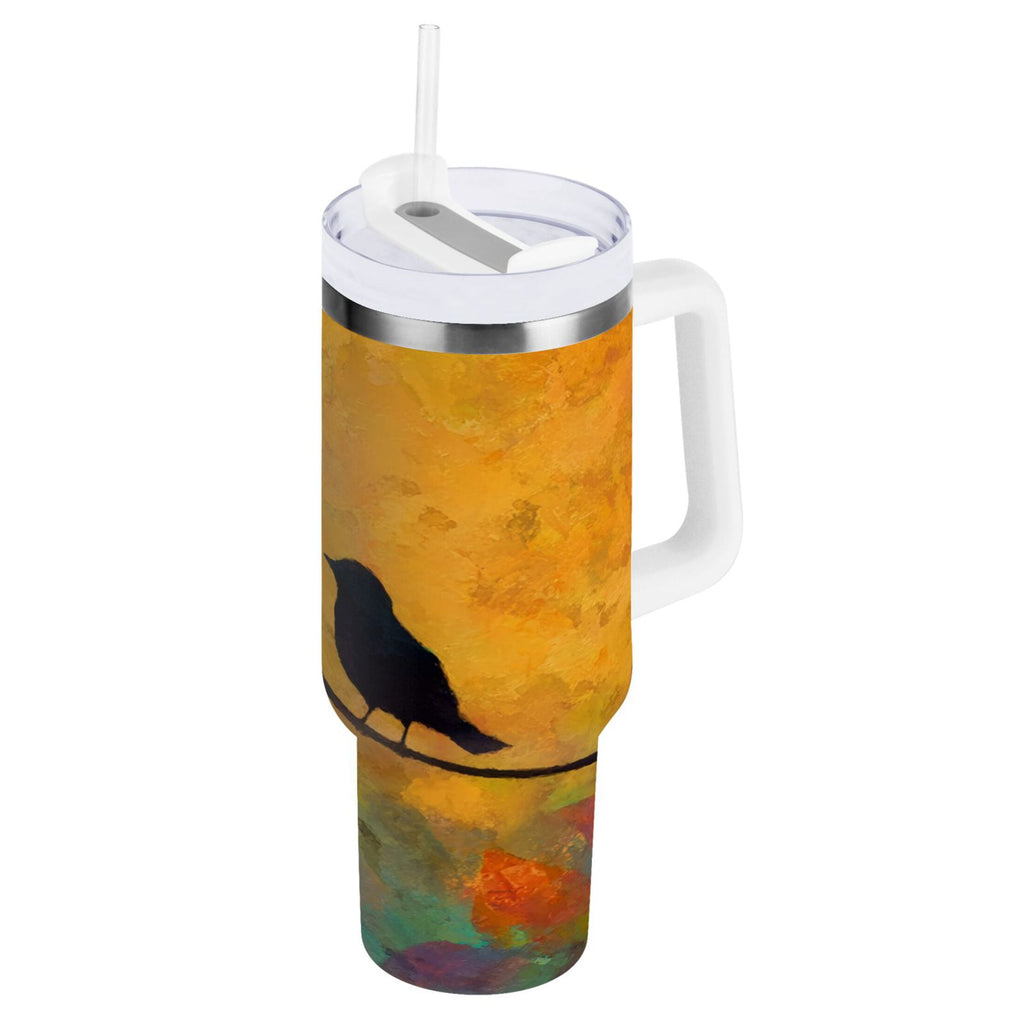 30 oz Insulated Stainless Steel Tumbler Double Wall Stainless Steel Tumbler with 2-Way Drinking Birds on A Wire