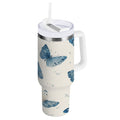 30 oz Insulated Stainless Steel Tumbler Double Wall Stainless Steel Tumbler with 2-Way Drinking Blue Watercolor Butterflies