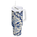 30 oz Insulated Stainless Steel Tumbler Double Wall Stainless Steel Tumbler with 2-Way Drinking Blue and White Porcelain-style