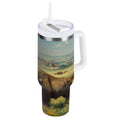 30 oz Insulated Stainless Steel Tumbler Double Wall Stainless Steel Tumbler with 2-Way Drinking Buffalo Herd Oil Painting
