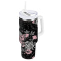 30 oz Insulated Stainless Steel Tumbler Double Wall Stainless Steel Tumbler with 2-Way Drinking Butterfly by Moon and Flowers