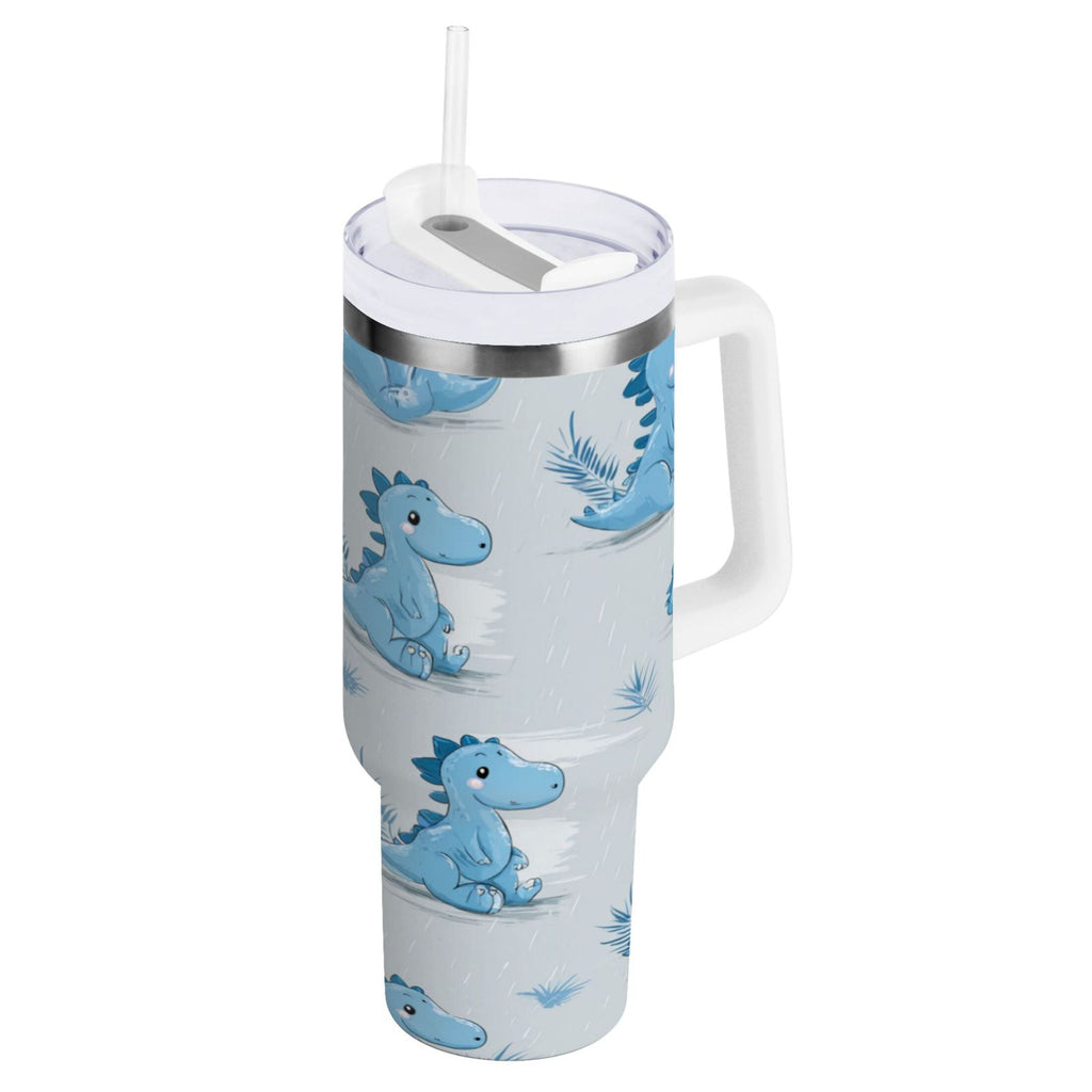 30 oz Insulated Stainless Steel Tumbler Double Wall Stainless Steel Tumbler with 2-Way Drinking Cartoon Blue Dinosaurs