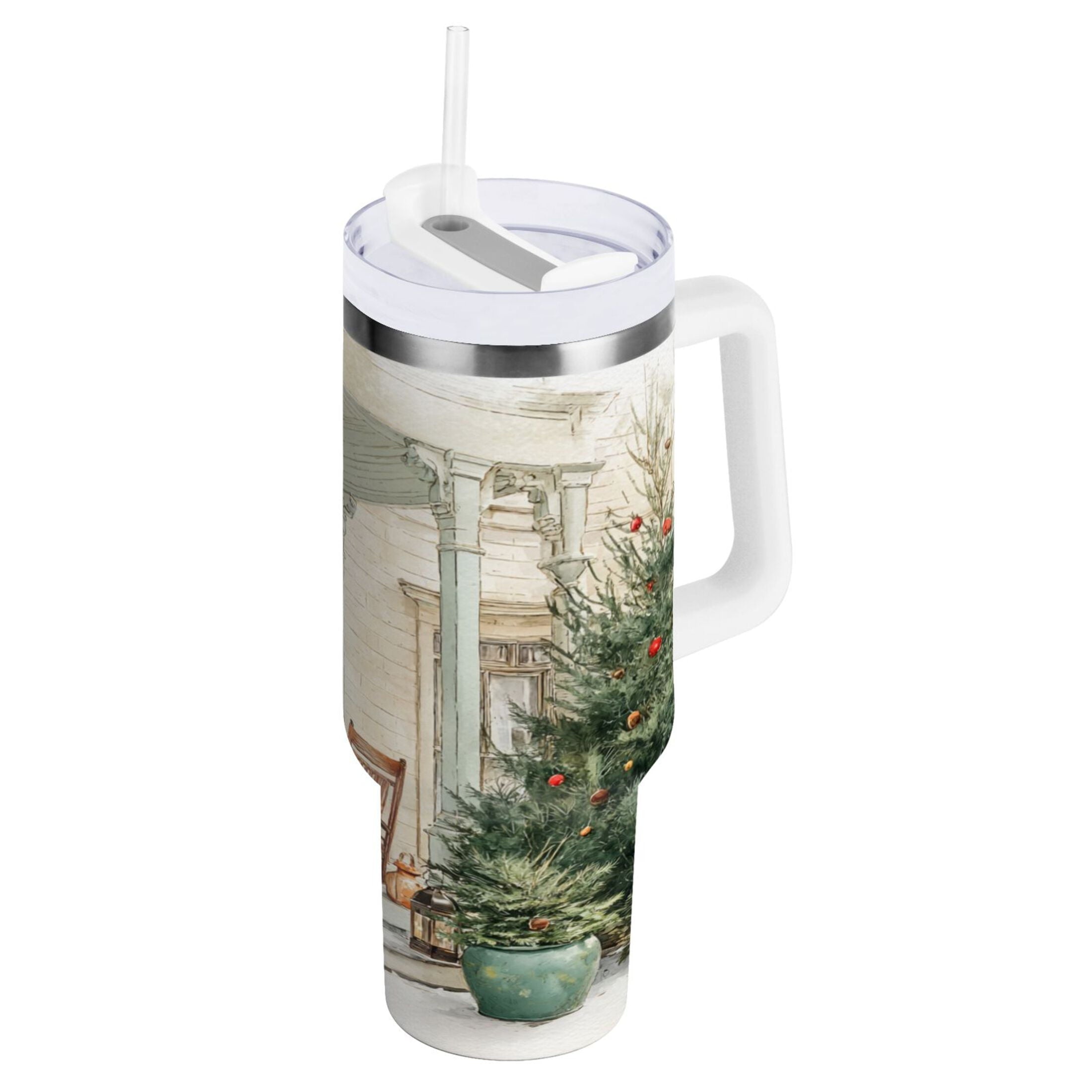 30 oz Insulated Stainless Steel Tumbler Double Wall Stainless Steel Tumbler with 2-Way Drinking Charming Christmas Doorway