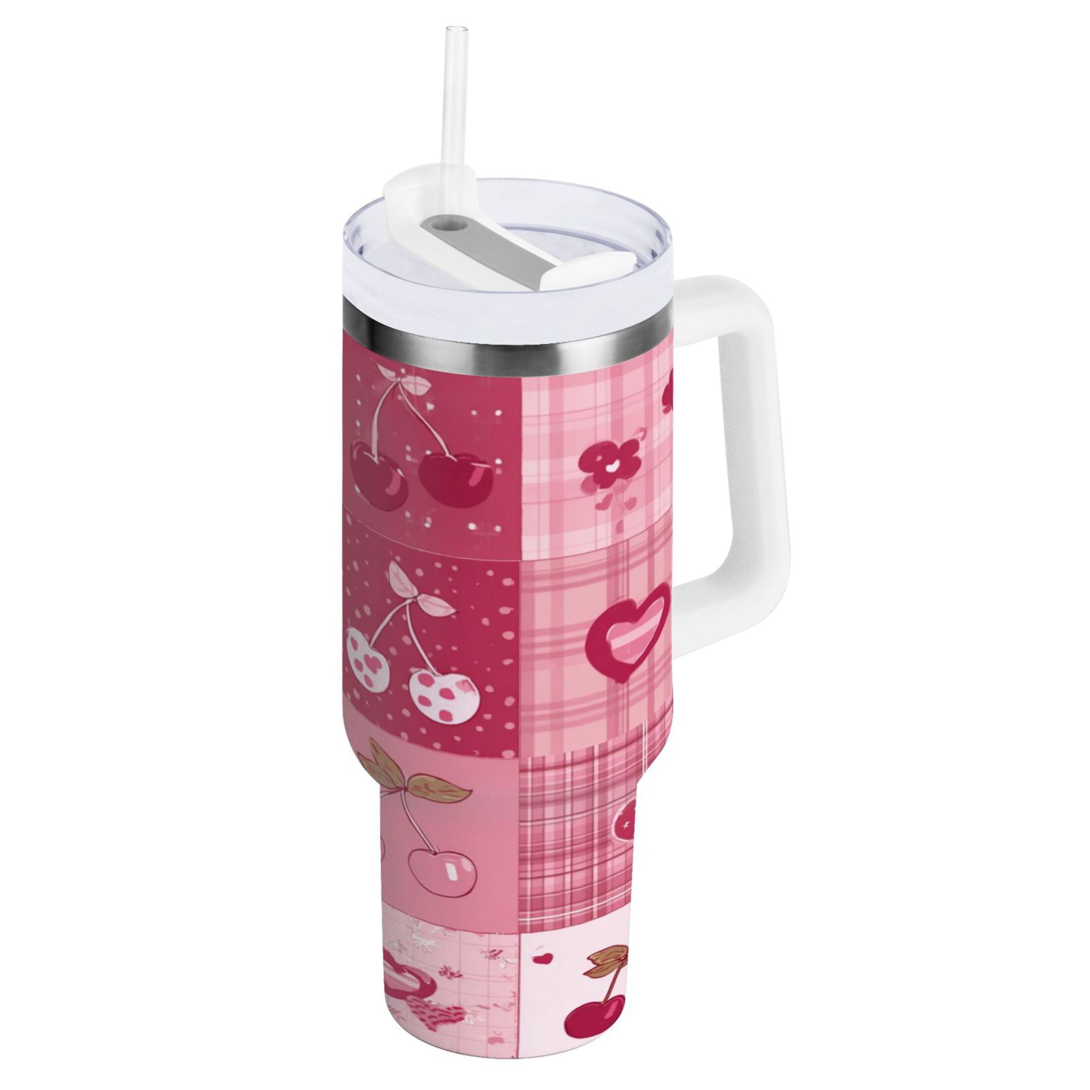 30 oz Insulated Stainless Steel Tumbler Double Wall Stainless Steel Tumbler with 2-Way Drinking Cherry Pattern with Bows