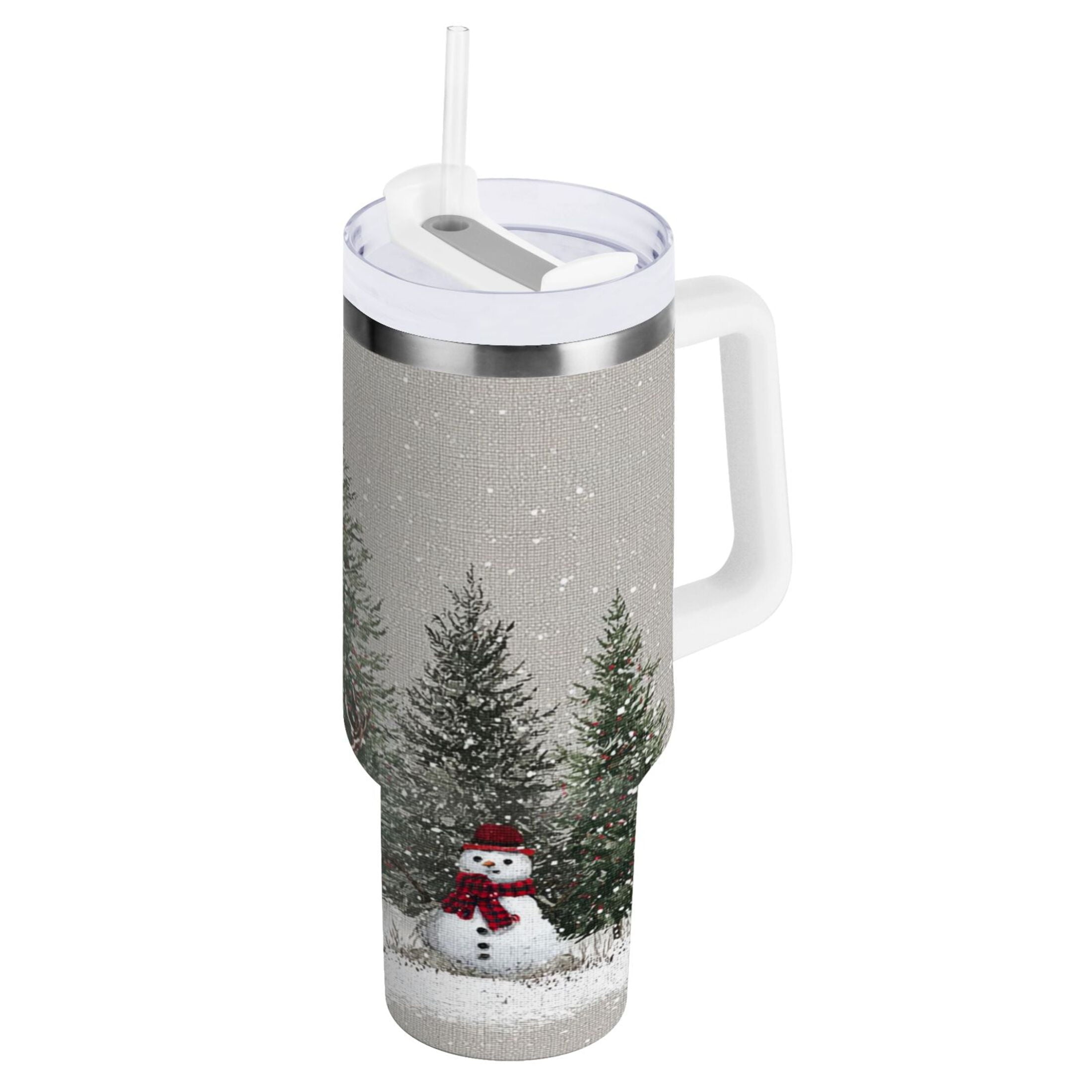 30 oz Insulated Stainless Steel Tumbler Double Wall Stainless Steel Tumbler with 2-Way Drinking Christmas Deer and Snowmen
