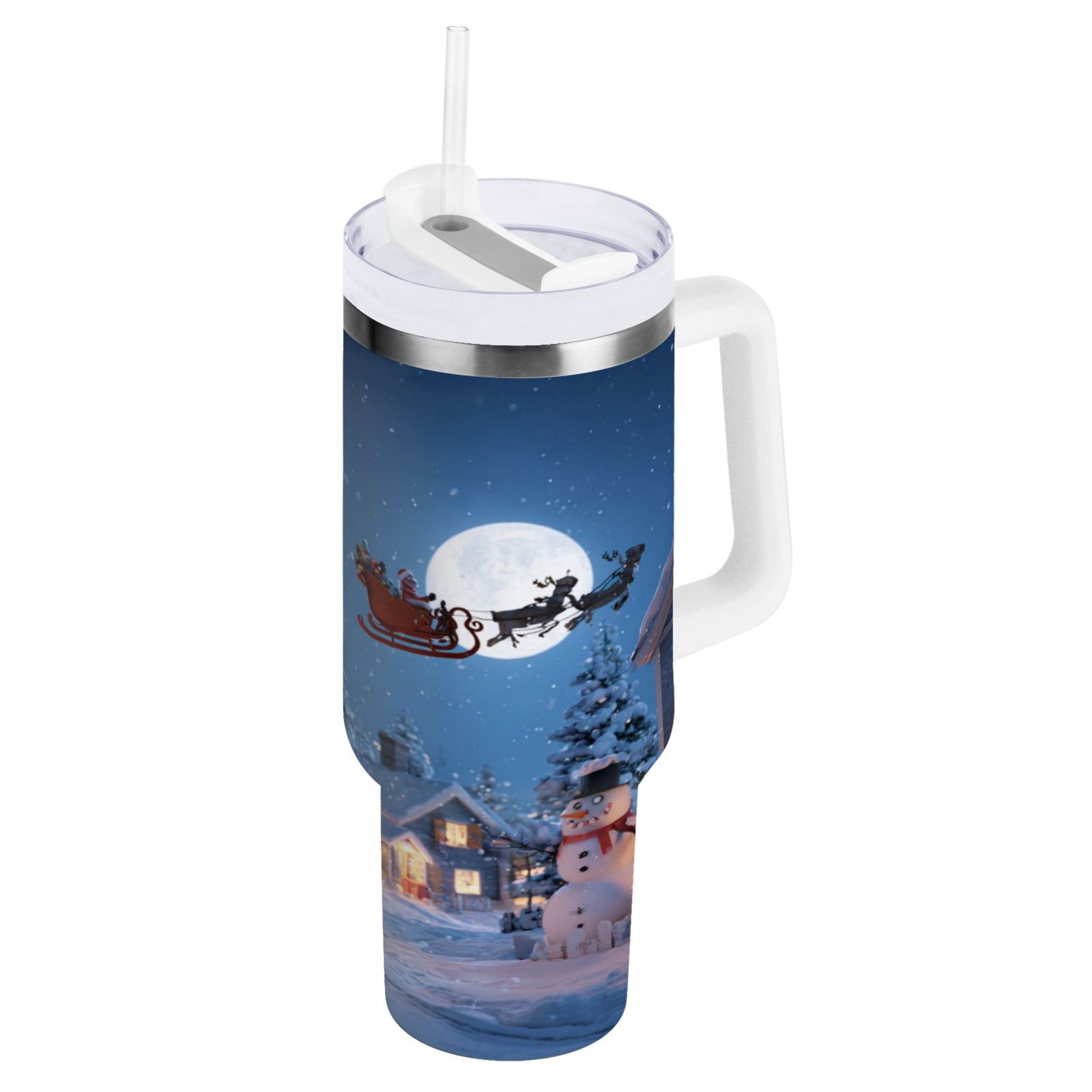 30 oz Insulated Stainless Steel Tumbler Double Wall Stainless Steel Tumbler with 2-Way Drinking Christmas Night Scene