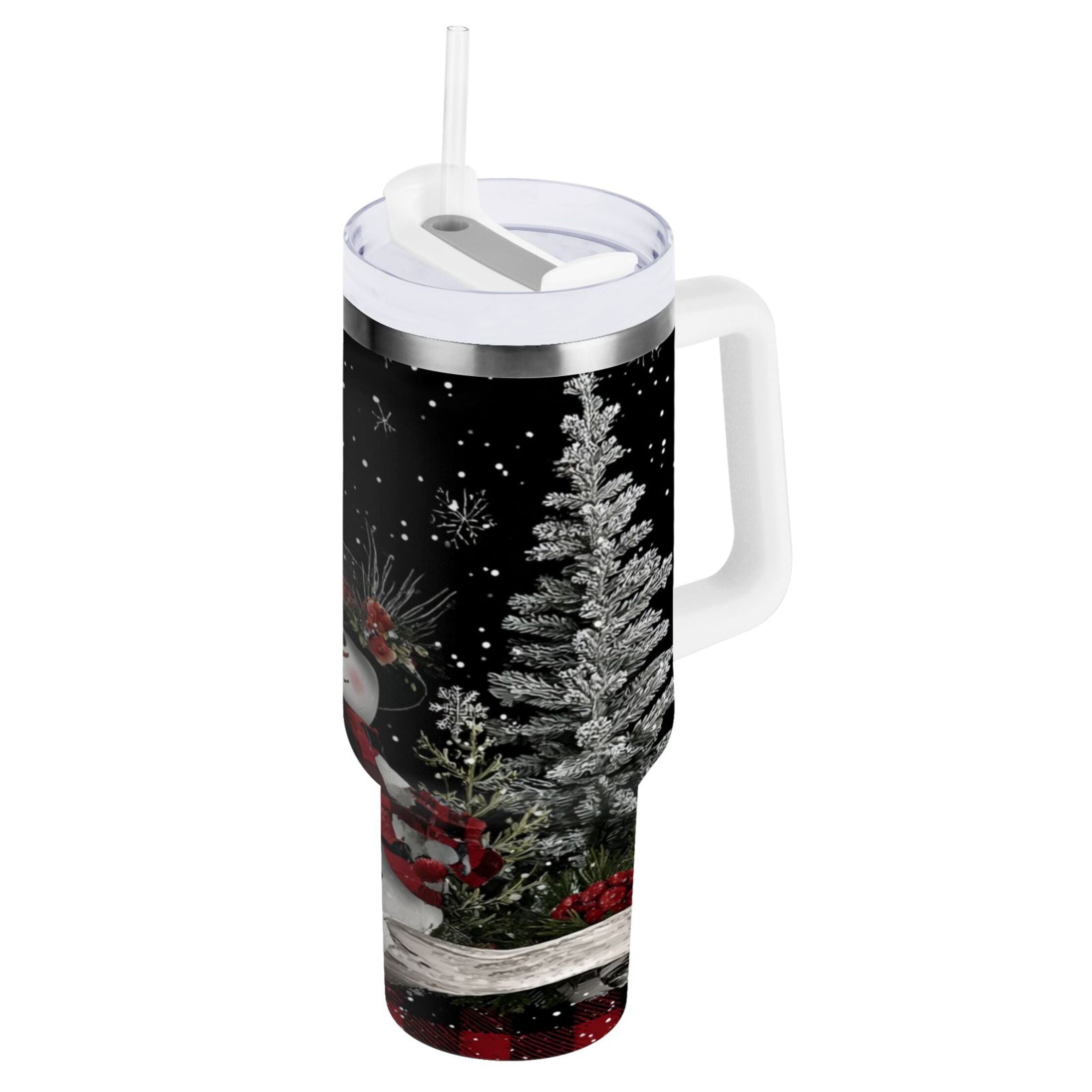30 oz Insulated Stainless Steel Tumbler Double Wall Stainless Steel Tumbler with 2-Way Drinking Christmas Snowman