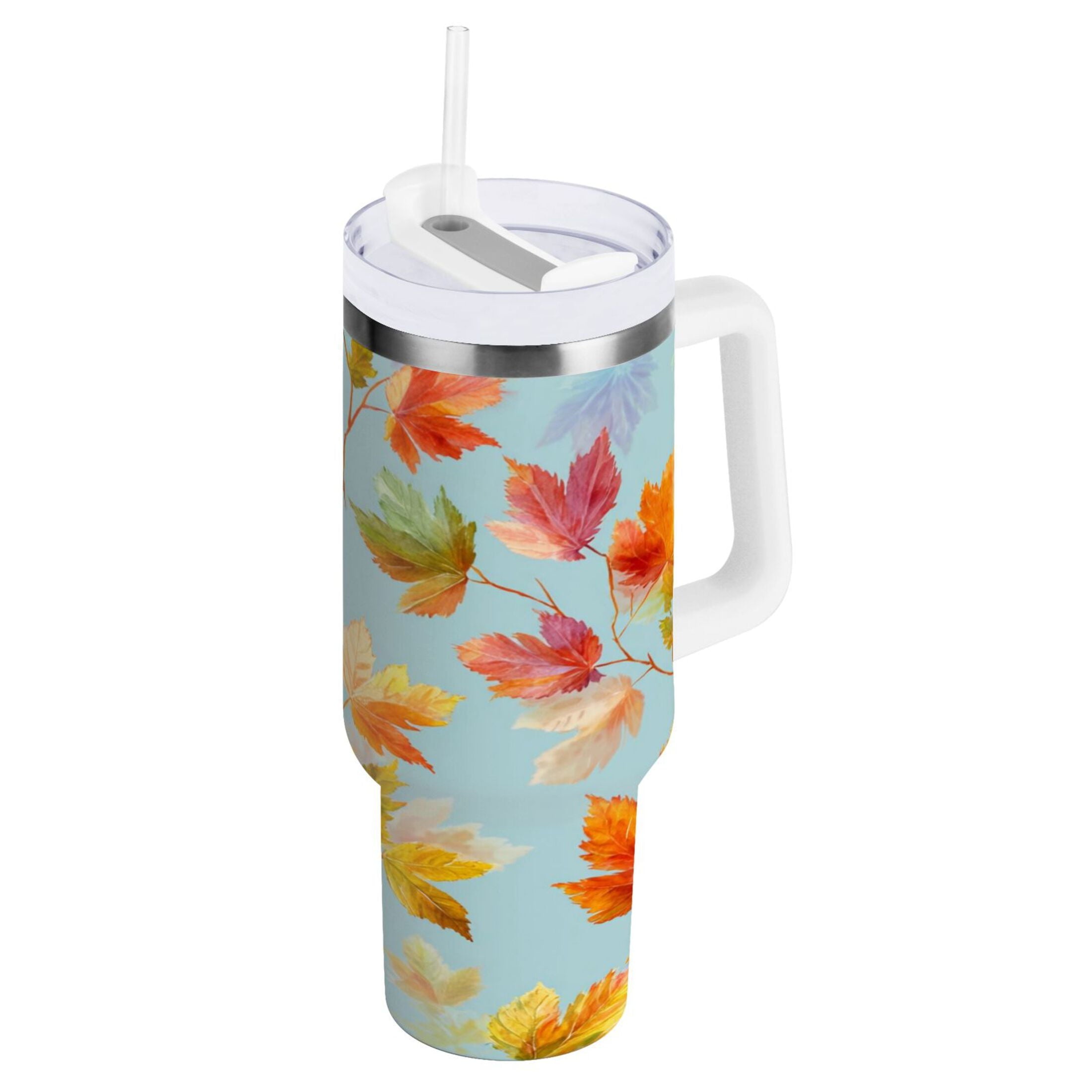 30 oz Insulated Stainless Steel Tumbler Double Wall Stainless Steel Tumbler with 2-Way Drinking Colorful Autumn Maple Leaves