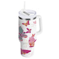 30 oz Insulated Stainless Steel Tumbler Double Wall Stainless Steel Tumbler with 2-Way Drinking Colorful Butterflies