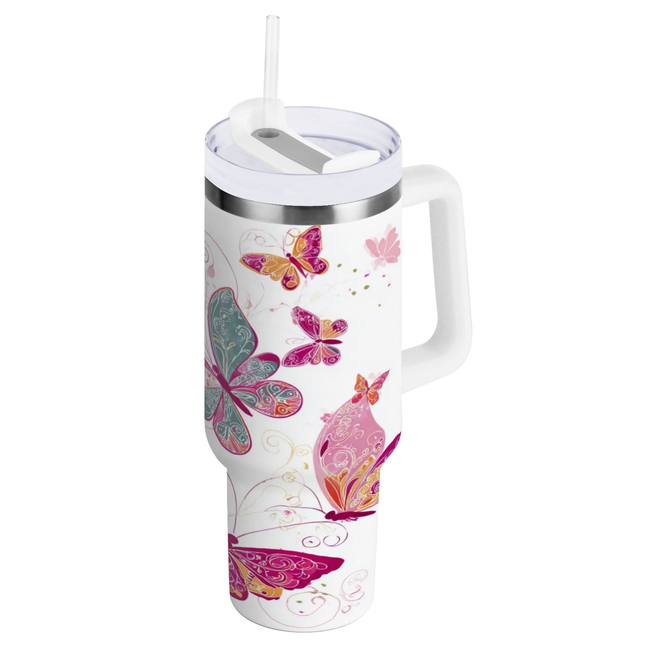 30 oz Insulated Stainless Steel Tumbler Double Wall Stainless Steel Tumbler with 2-Way Drinking Colorful Butterflies