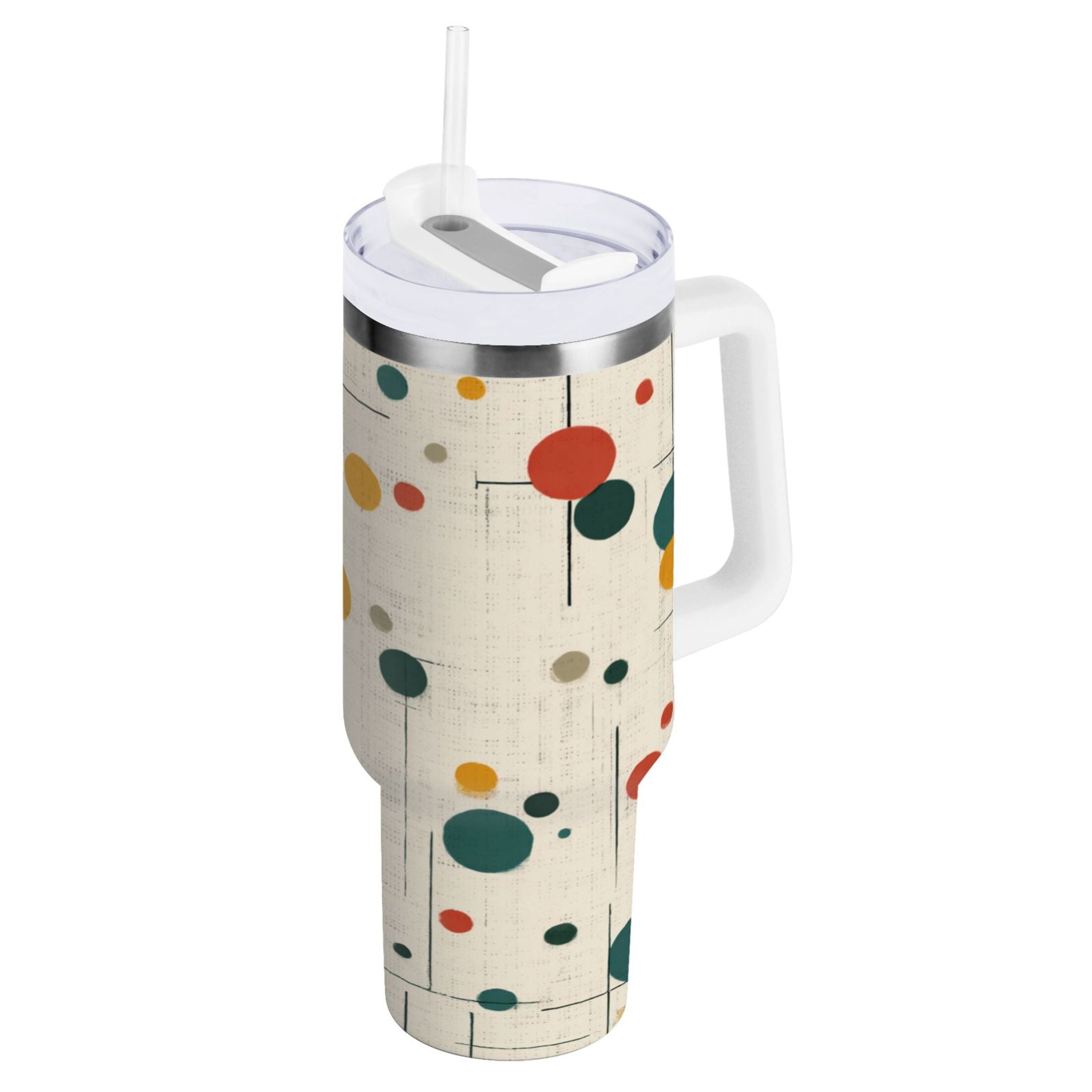 30 oz Insulated Stainless Steel Tumbler Double Wall Stainless Steel Tumbler with 2-Way Drinking Colorful Dots and Lines