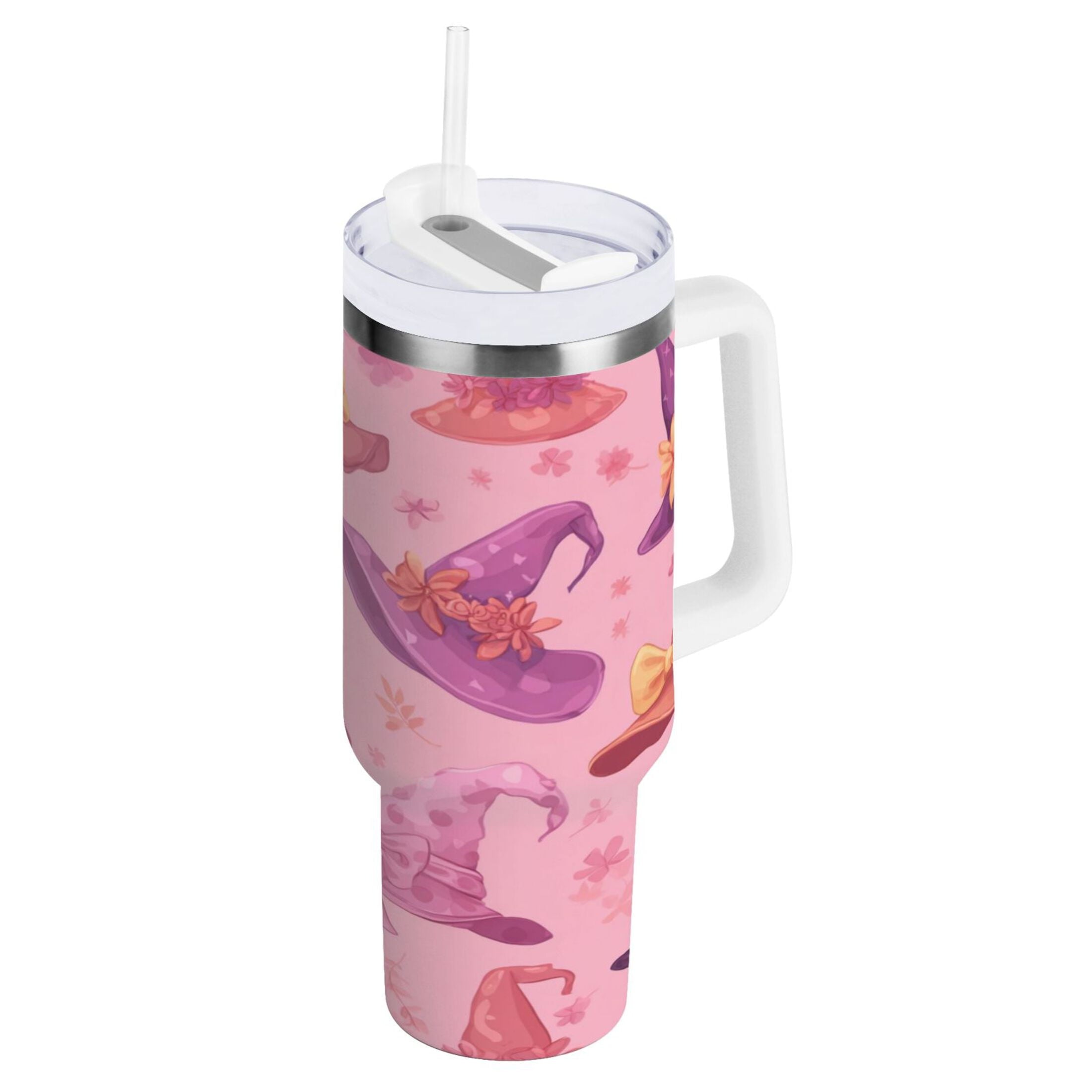 30 oz Insulated Stainless Steel Tumbler Double Wall Stainless Steel Tumbler with 2-Way Drinking Colorful Hat Pattern