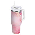 30 oz Insulated Stainless Steel Tumbler Double Wall Stainless Steel Tumbler with 2-Way Drinking Colorful Pastel Floral Pattern