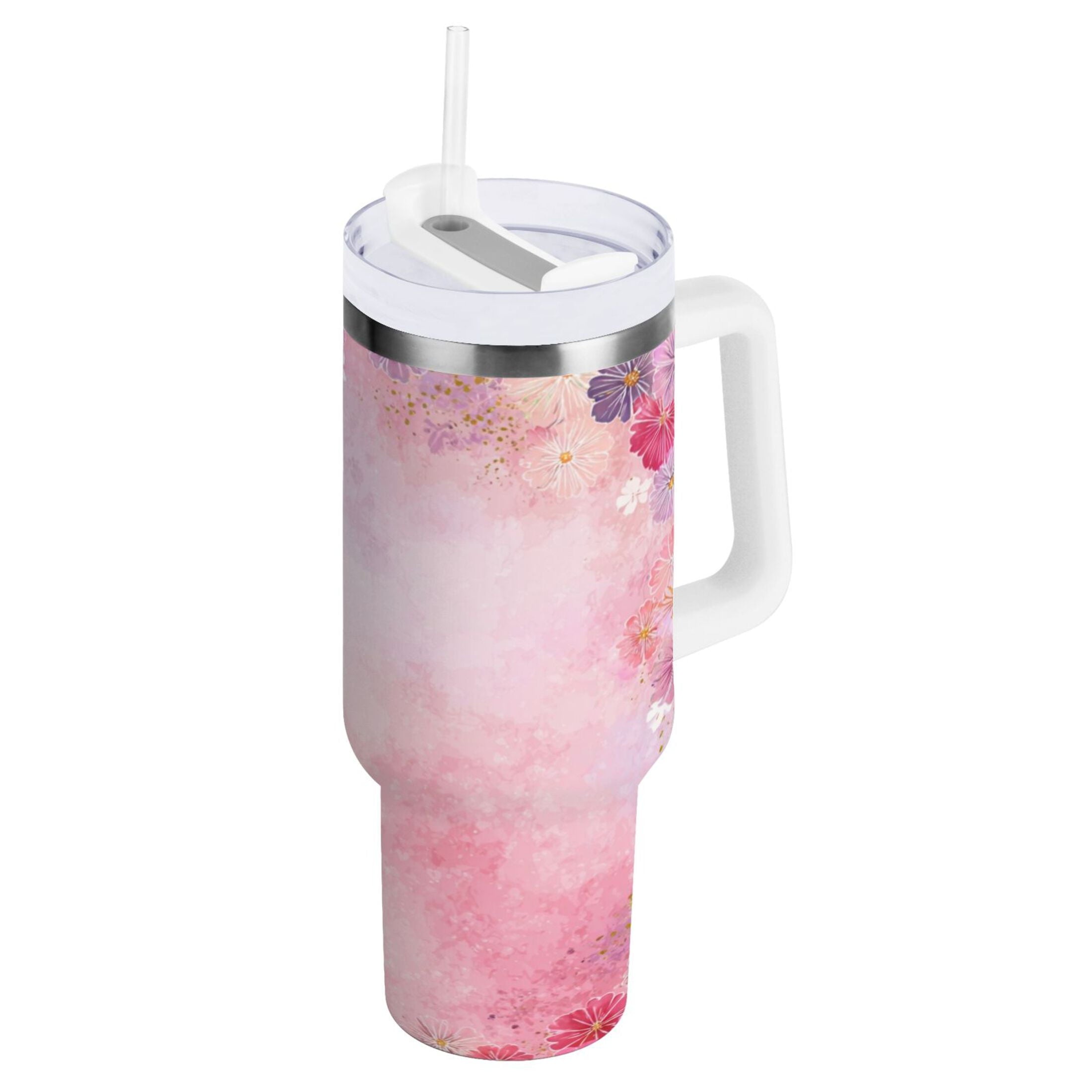 30 oz Insulated Stainless Steel Tumbler Double Wall Stainless Steel Tumbler with 2-Way Drinking Colorful Pastel Floral Pattern