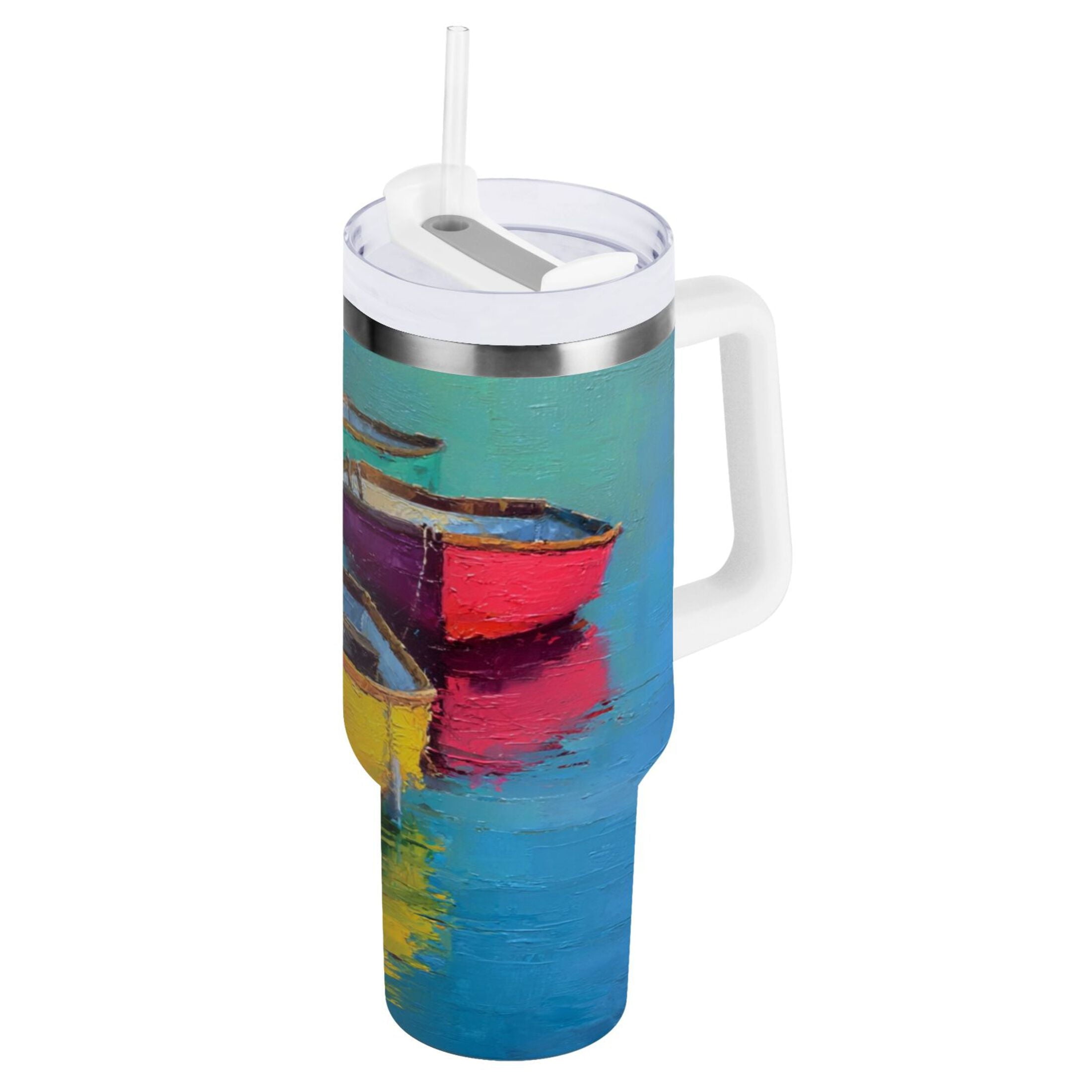 30 oz Insulated Stainless Steel Tumbler Double Wall Stainless Steel Tumbler with 2-Way Drinking Colorful Row Boats