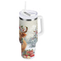 30 oz Insulated Stainless Steel Tumbler Double Wall Stainless Steel Tumbler with 2-Way Drinking Cow Wearing Christmas Hat