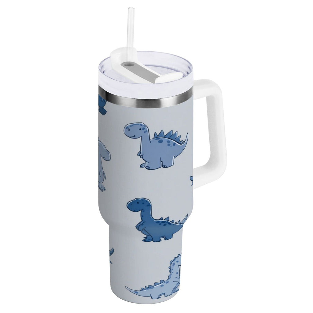 30 oz Insulated Stainless Steel Tumbler Double Wall Stainless Steel Tumbler with 2-Way Drinking Cute Blue Dinosaurs