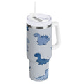 30 oz Insulated Stainless Steel Tumbler Double Wall Stainless Steel Tumbler with 2-Way Drinking Cute Blue Dinosaurs