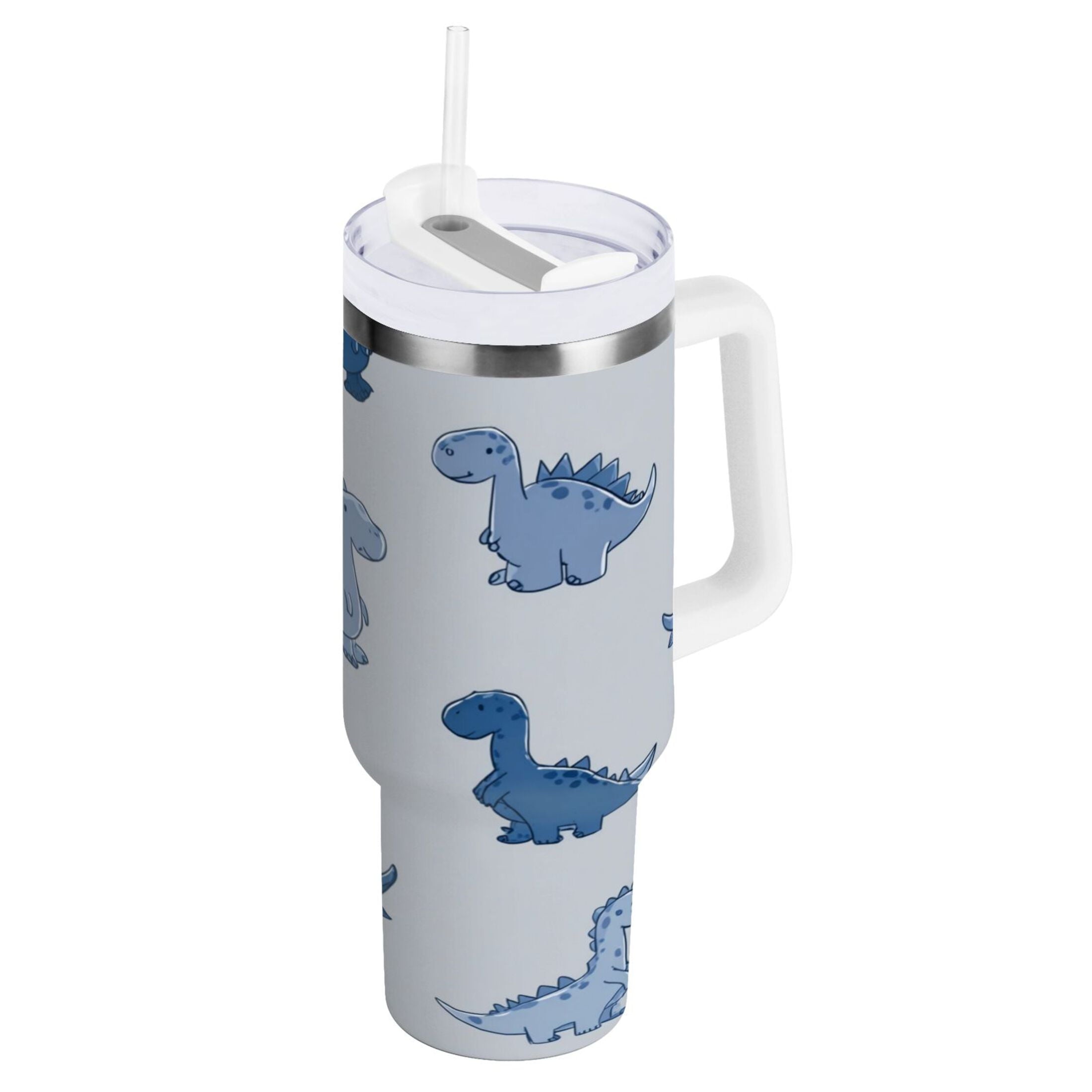 30 oz Insulated Stainless Steel Tumbler Double Wall Stainless Steel Tumbler with 2-Way Drinking Cute Blue Dinosaurs