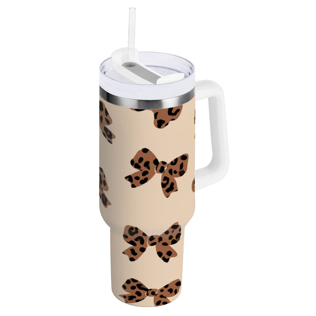 30 oz Insulated Stainless Steel Tumbler Double Wall Stainless Steel Tumbler with 2-Way Drinking Cute Brown Bow