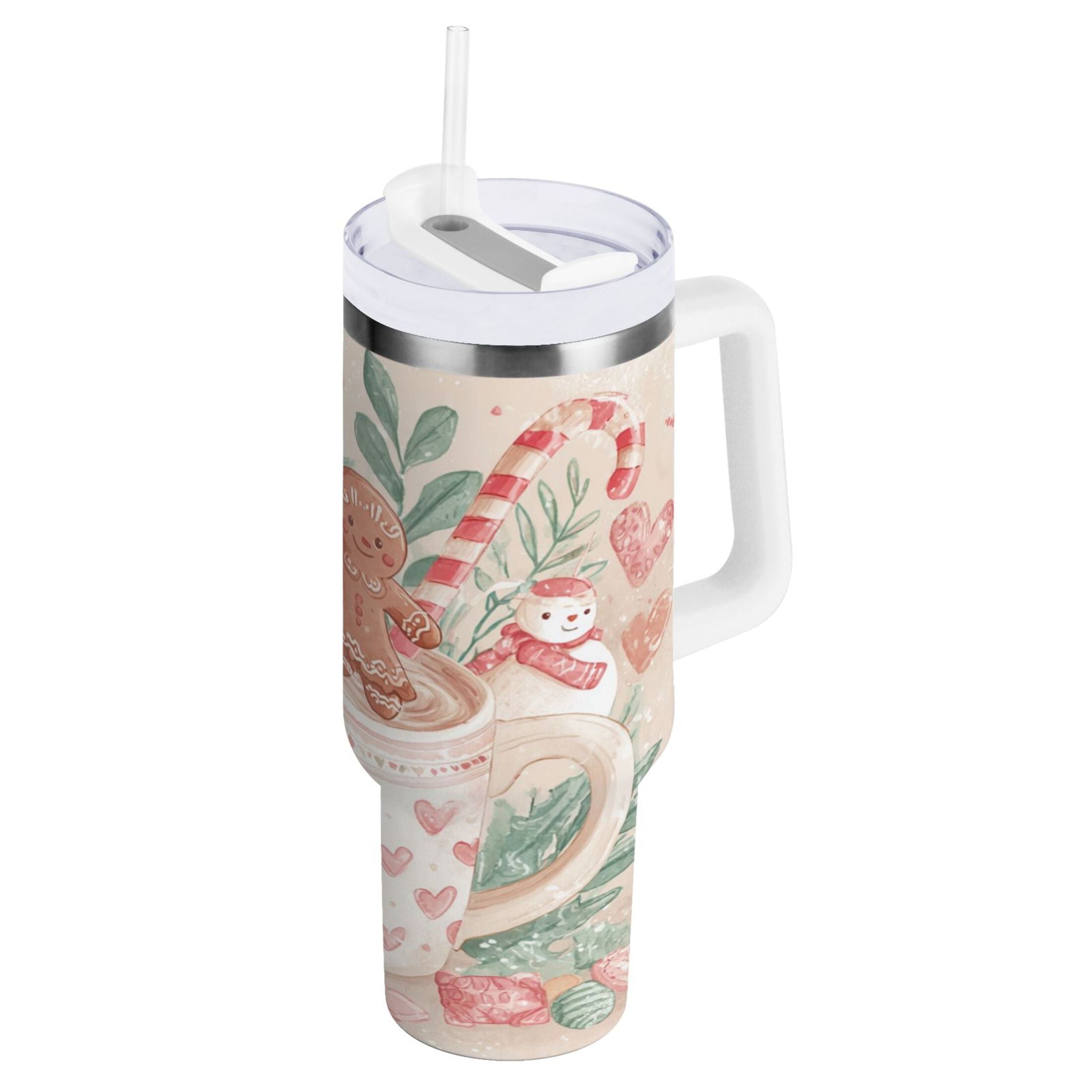 30 oz Insulated Stainless Steel Tumbler Double Wall Stainless Steel Tumbler with 2-Way Drinking Cute Christmas Design