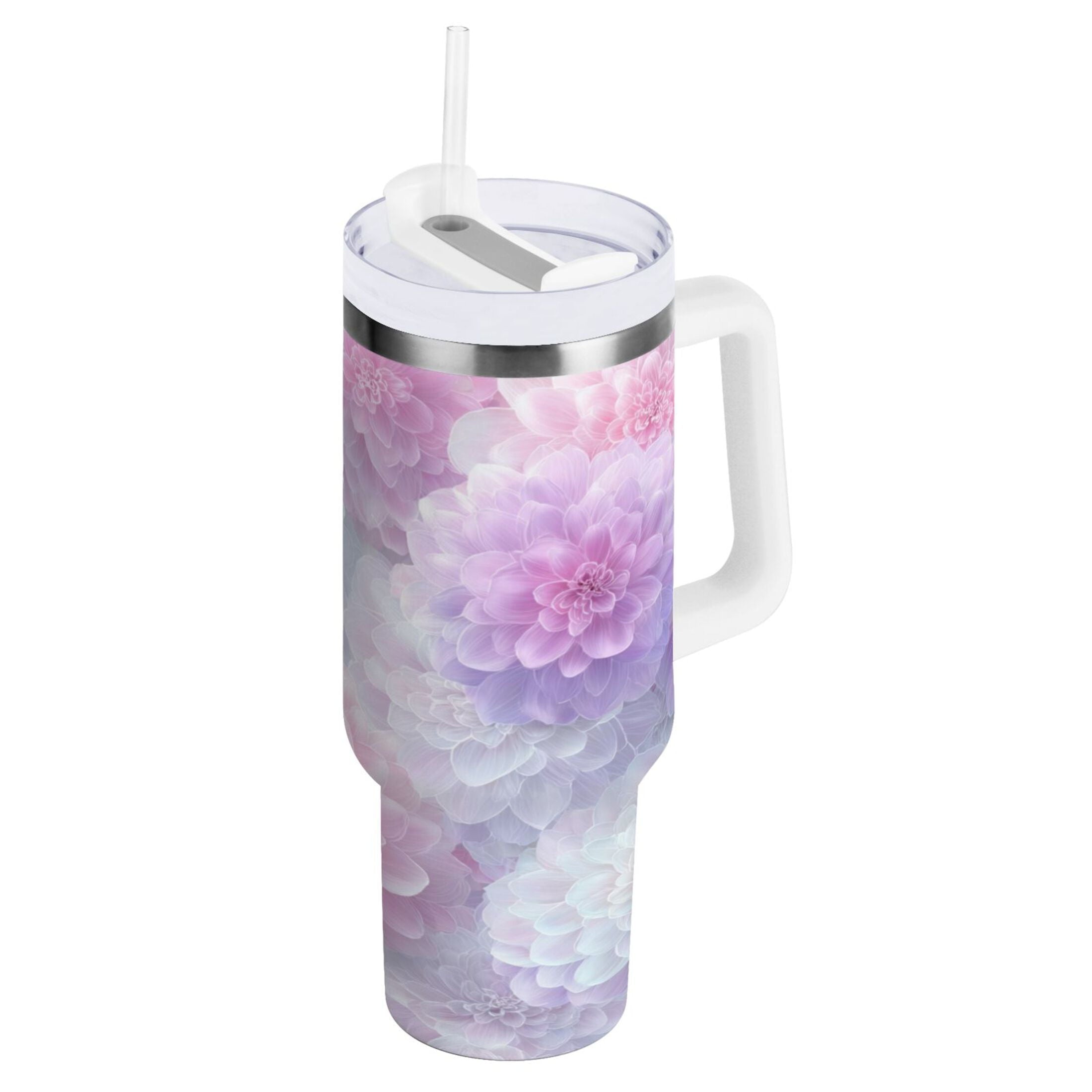 30 oz Insulated Stainless Steel Tumbler Double Wall Stainless Steel Tumbler with 2-Way Drinking Cute Pastel Watercolor Floral