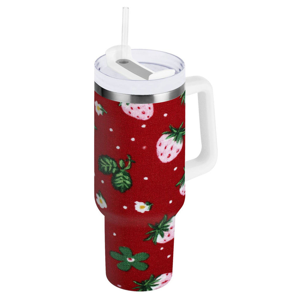30 oz Insulated Stainless Steel Tumbler Double Wall Stainless Steel Tumbler with 2-Way Drinking Cute Pink Strawberry Pattern