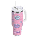 30 oz Insulated Stainless Steel Tumbler Double Wall Stainless Steel Tumbler with 2-Way Drinking Dog Paw Prints and Bows