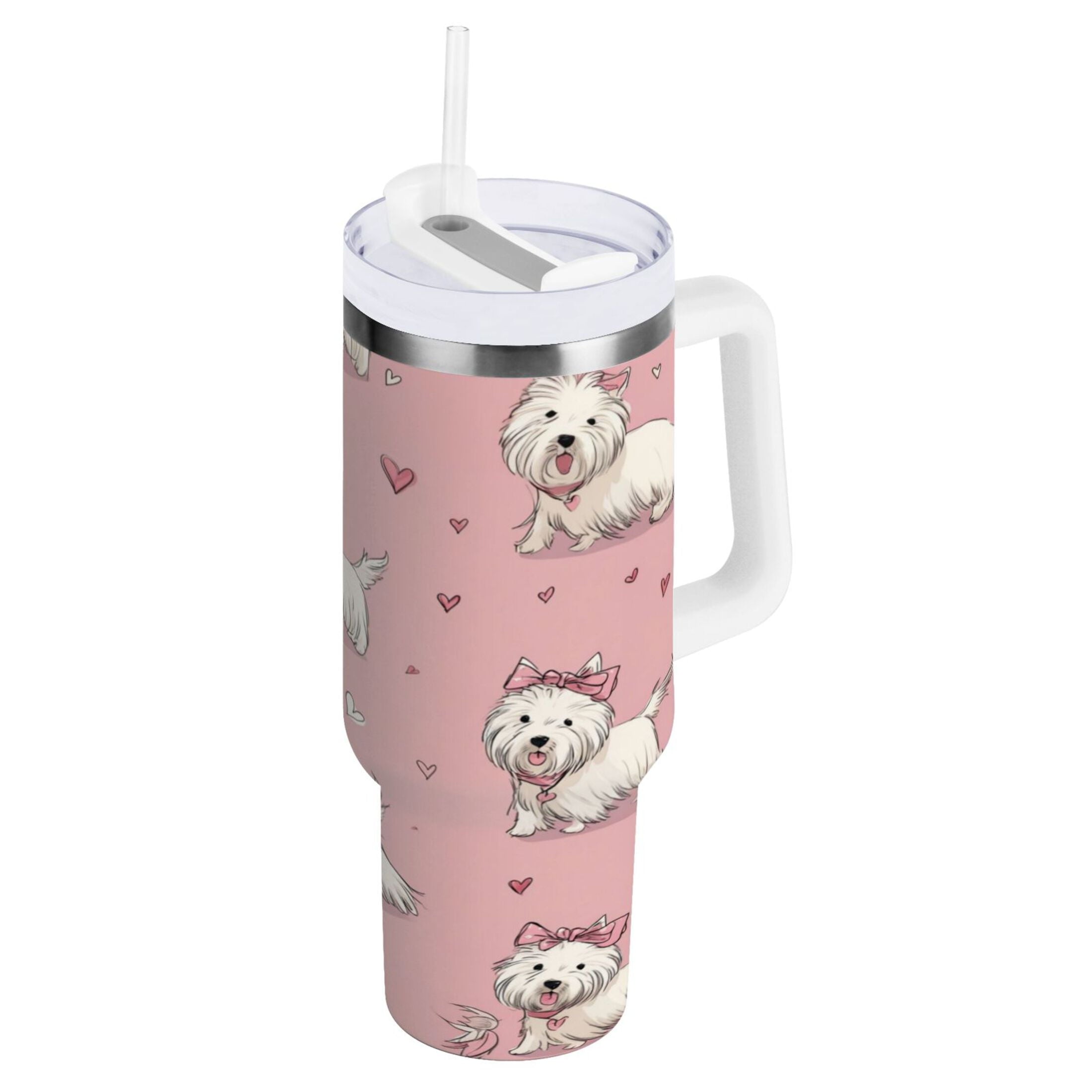 30 oz Insulated Stainless Steel Tumbler Double Wall Stainless Steel Tumbler with 2-Way Drinking Dogs Wearing Bows