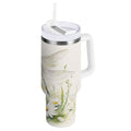 30 oz Insulated Stainless Steel Tumbler Double Wall Stainless Steel Tumbler with 2-Way Drinking Dragonflies with White Daisies