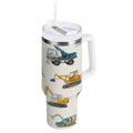 30 oz Insulated Stainless Steel Tumbler Double Wall Stainless Steel Tumbler with 2-Way Drinking Engineering Vehicle Pattern