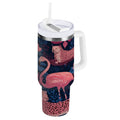 30 oz Insulated Stainless Steel Tumbler Double Wall Stainless Steel Tumbler with 2-Way Drinking Flamingos and Leopard Print