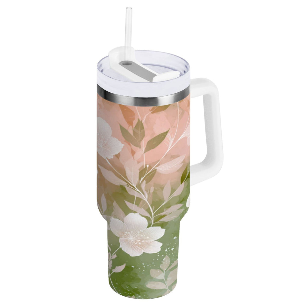 30 oz Insulated Stainless Steel Tumbler Double Wall Stainless Steel Tumbler with 2-Way Drinking Gradient Elegant Floral