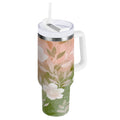 30 oz Insulated Stainless Steel Tumbler Double Wall Stainless Steel Tumbler with 2-Way Drinking Gradient Elegant Floral