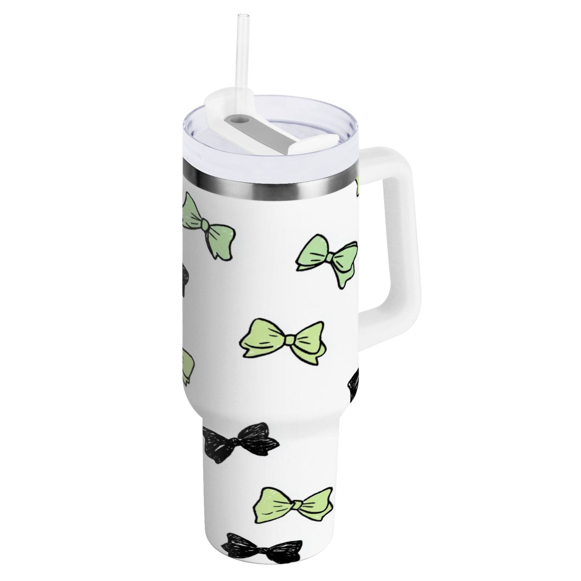 40 oz Insulated Stainless Steel Tumbler Double Wall Stainless Steel Tumbler with 2-Way Drinking Green and Black Bows