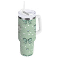 30 oz Insulated Stainless Steel Tumbler Double Wall Stainless Steel Tumbler with 2-Way Drinking Green and Mint Bows