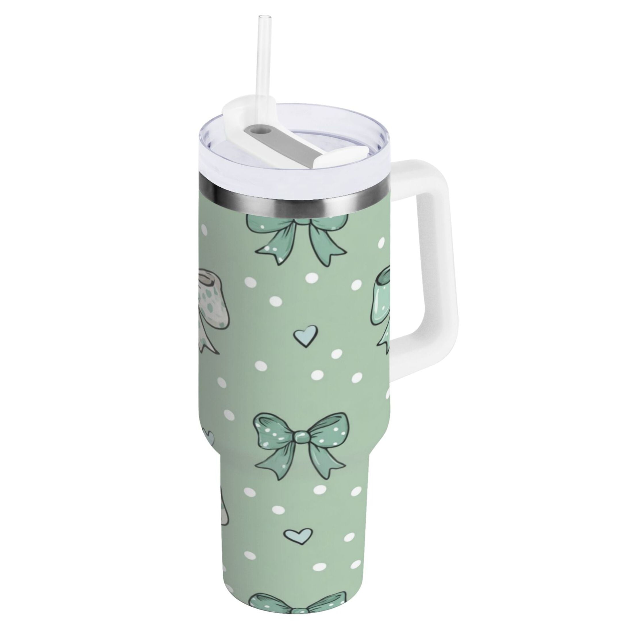 30 oz Insulated Stainless Steel Tumbler Double Wall Stainless Steel Tumbler with 2-Way Drinking Green and Mint Bows