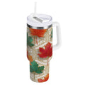 30 oz Insulated Stainless Steel Tumbler Double Wall Stainless Steel Tumbler with 2-Way Drinking Green and Red Maple Leaves