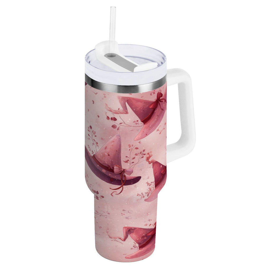 30 oz Insulated Stainless Steel Tumbler Double Wall Stainless Steel Tumbler with 2-Way Drinking Hats with Delicate Bows
