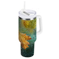 30 oz Insulated Stainless Steel Tumbler Double Wall Stainless Steel Tumbler with 2-Way Drinking Leaves with Water Droplets