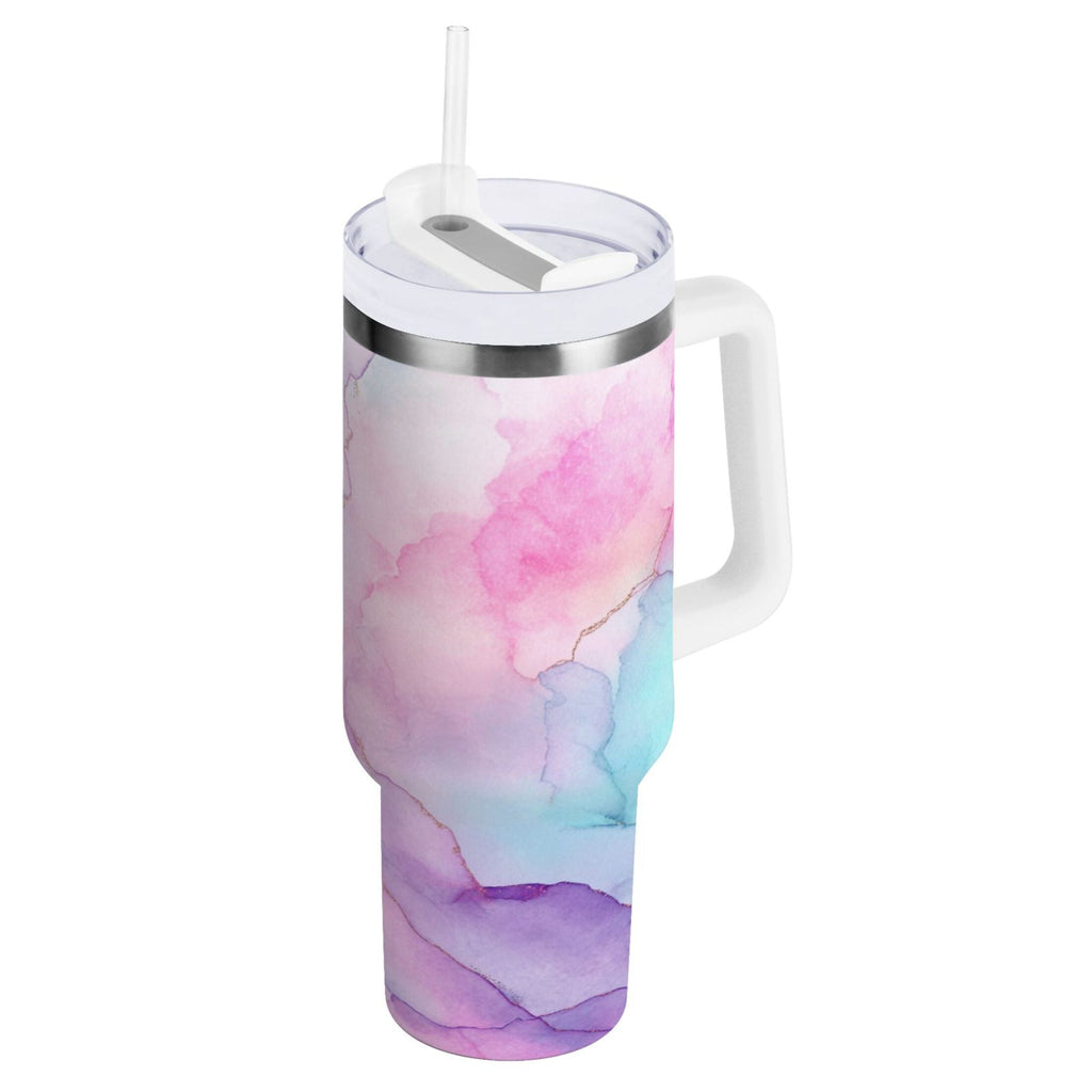 30 oz Insulated Stainless Steel Tumbler Double Wall Stainless Steel Tumbler with 2-Way Drinking Pastel Pink Marble Texture